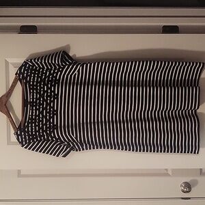 Talbot's XL Sundress - Black & White Striped with pretty embroidery - GUC - J